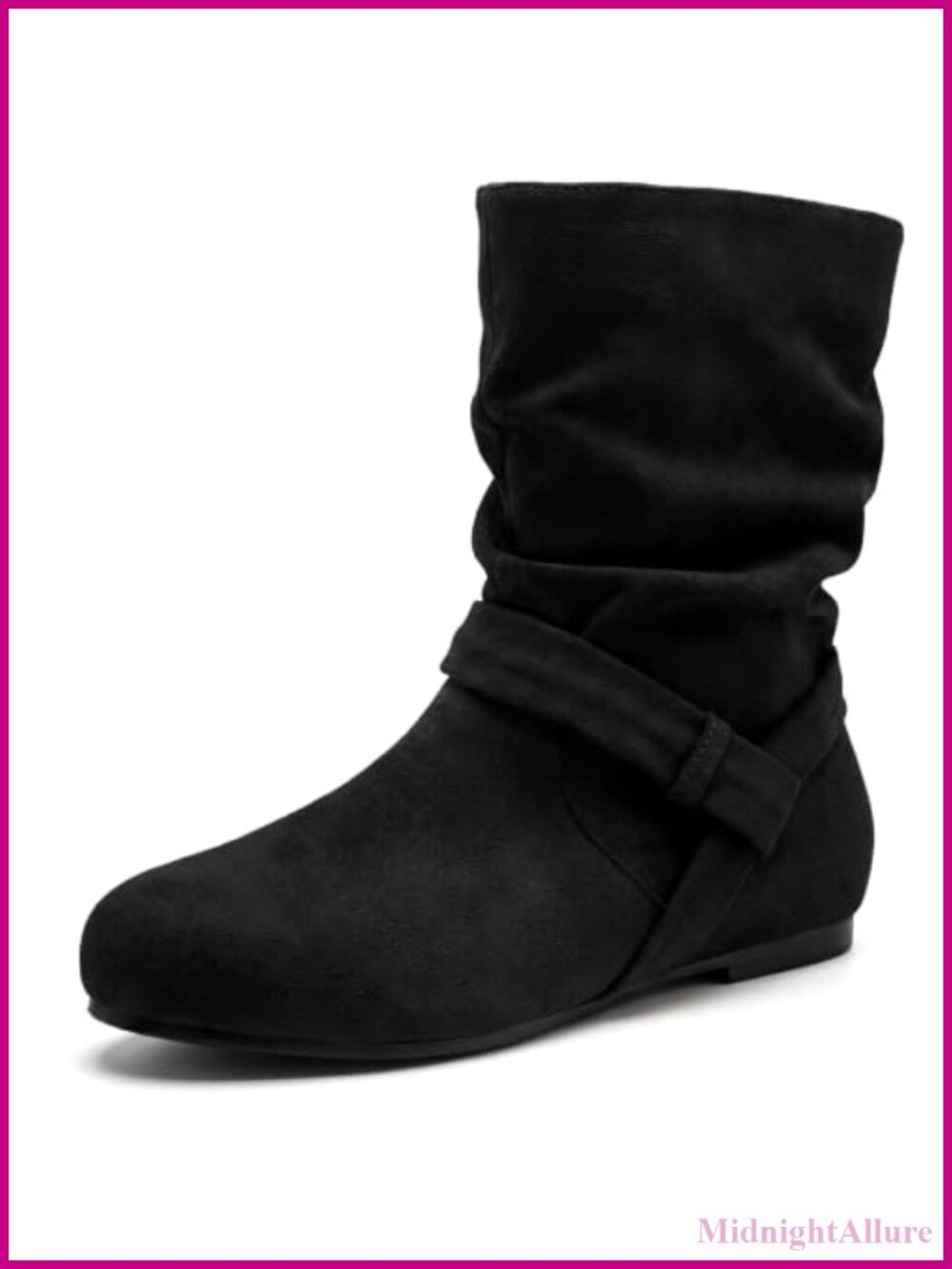 Faux Suede Mid Calf Slouch Booties Flat Pull On Round Toe Pleated